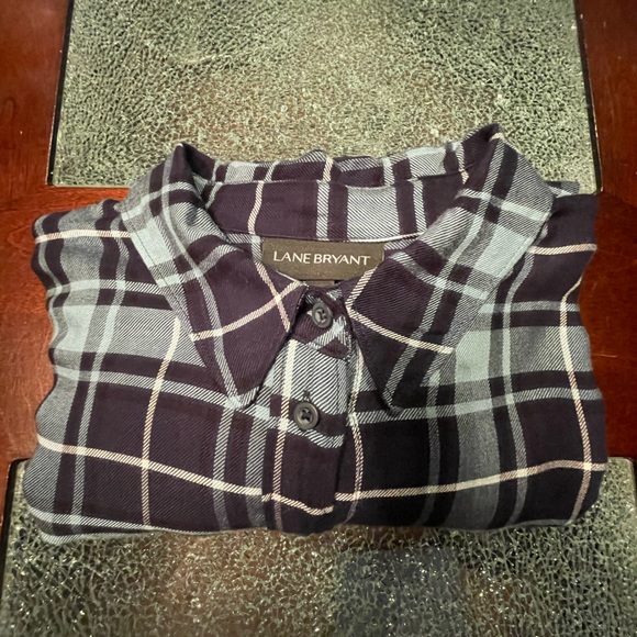 Lane Bryant  Womens Teal/Navy Plaid Popover Roll Tab Sleeve Button Down 22/24 - Picture 15 of 16